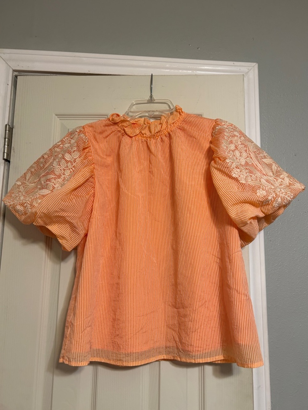 THML orange, stripe embroidered sleeve blouse